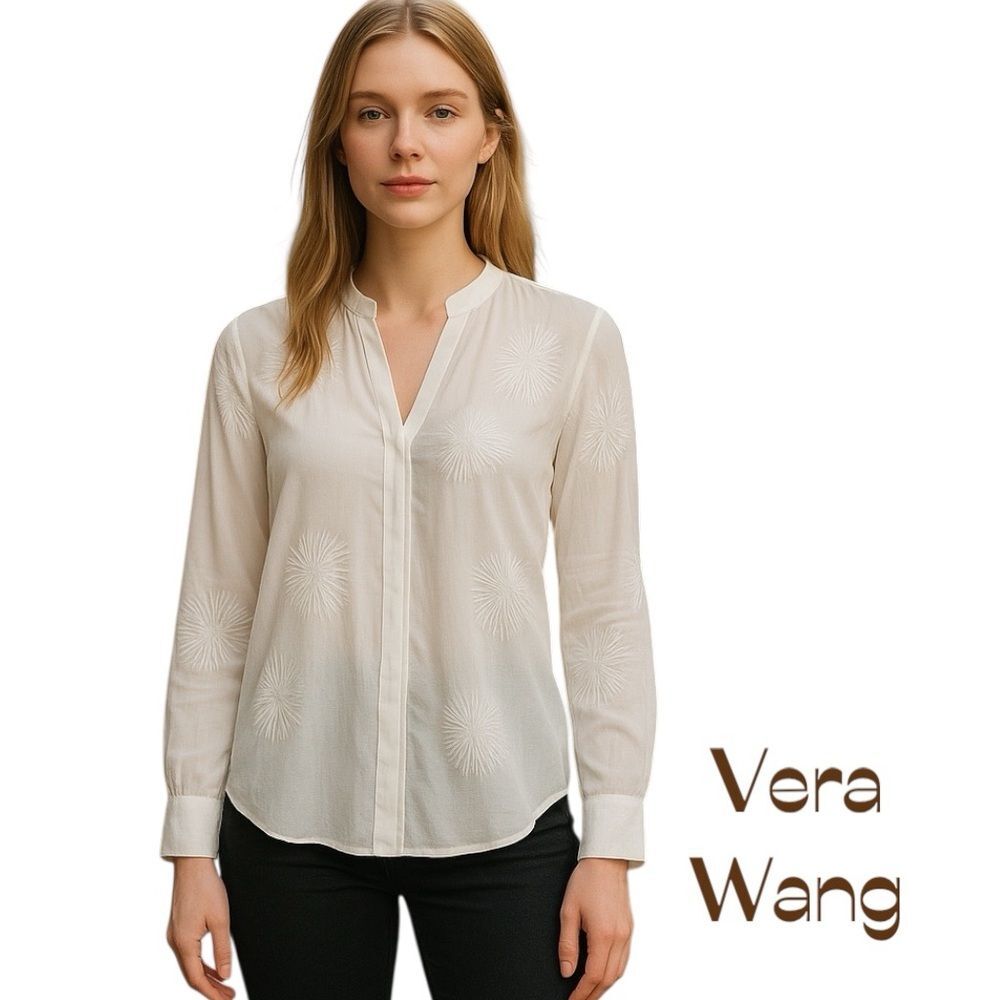 Vera Wang Sheer White Embroidered Tunic Top NWOT Size S Bohemian